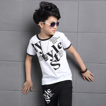 男童装字母个性印花短袖套装3-12岁中大