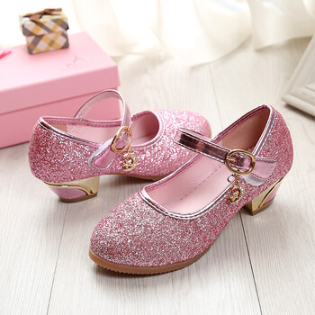 儿童高跟鞋女童单鞋冰雪奇缘水晶鞋2017春秋