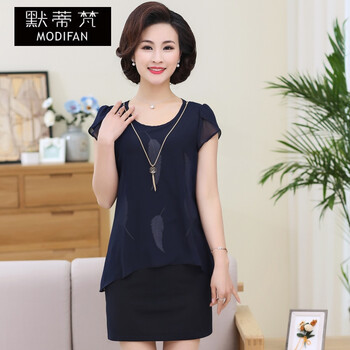 中老年女装夏装连衣裙假两件套_京东值得买