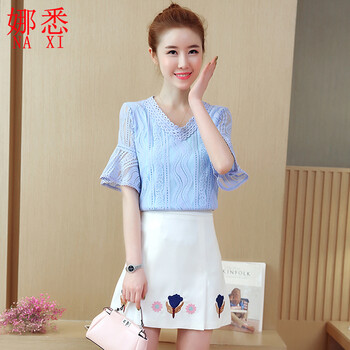 娜悉 夏季连衣裙2017女装新款雪纺短袖时尚针