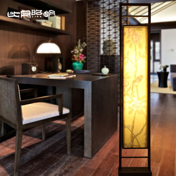 比月中式落地灯卧室客厅餐厅卧室茶楼布艺手绘装饰落地灯3102 