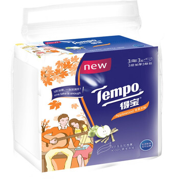 得宝（Tempo）抽纸 3层90抽 面巾纸*3包 9.9元