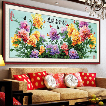 贴钻十字绣花开富贵牡丹花钻石绣5D钻石画魔方钻新款客厅系列大幅85100 花开富贵钻石画仅贴花 190*75cm