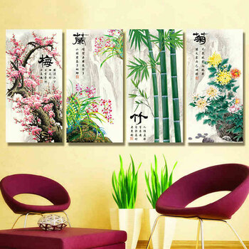 
                                                            K-S梅兰竹菊十字绣精准印花客厅大画新款客厅四联画现代中式印花十字绣 11CT丝线印花整套83*47                