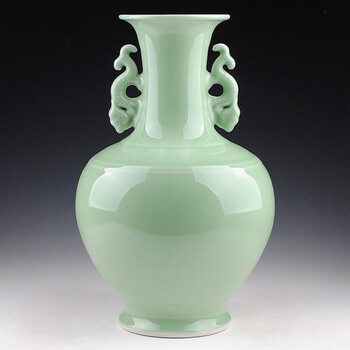 
                                                                                陶之念 景德镇陶瓷器 青釉双耳花瓶 欧式简约现代时尚家居装饰工艺品摆件                