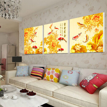 
                                        盛宝 客厅装饰画 现代简约无框三联画 卧室餐厅挂画 沙发背景墙画 家和万事兴壁画 富贵有余 60*60*3/25mm厚                