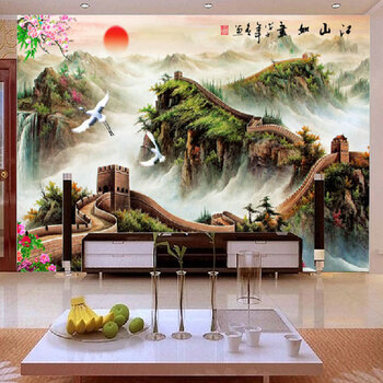 
                                        万里长城 客厅十字绣套件装 风景印花客厅大画江山如画 十字绣3D客厅 定制4股满绣绣布尺寸230*140有图册丝线                