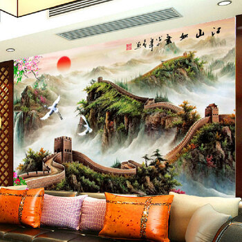 
                                        万里长城 客厅十字绣套件装 风景印花客厅大画江山如画 十字绣3D客厅 定制4股满绣绣布尺寸230*140有图册丝线                