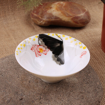 
                                        家茗茶具 手绘功夫茶杯 斗笠品茗茶杯 手绘精品 适用自用礼品家具摆设 D-五彩手绘斗笠杯(八杯)                