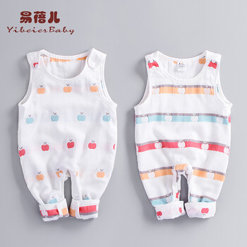 易蓓儿婴儿连体衣夏季薄款新生儿衣服纯棉纱布