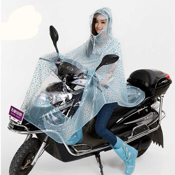 
                                        时尚透明点点女士大人成人电动车自行车雨衣单人加大雨披露镜 湖蓝                