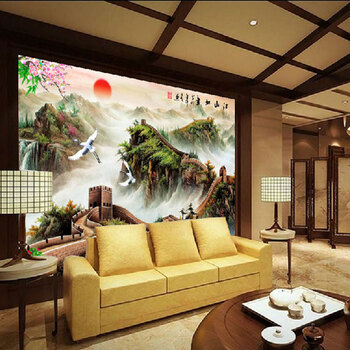 
                                        万里长城 客厅十字绣套件装 风景印花客厅大画江山如画 十字绣3D客厅 定制4股满绣绣布尺寸230*140有图册丝线                