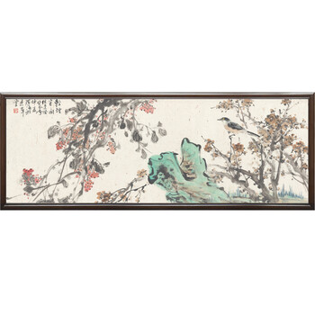 室全室美装饰字画客厅现代书房沙发背景墙壁挂中国式实木有框古代名名画花卉百花红 田雨霖 紫气东来. 60*160cm/幅