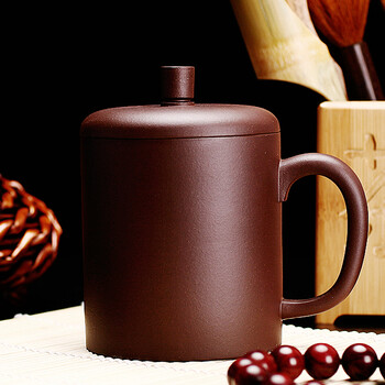 
                                        宜兴紫砂杯原矿紫泥全手工紫砂茶杯盖杯珍藏圆融杯                
