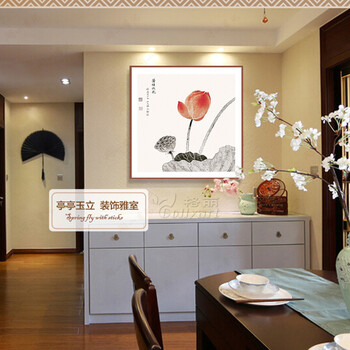 
                                        【签约画家作品】格丽有框画国画 现代中式客厅装饰画玄关挂画餐厅壁画办公室装饰字画风景画 中式红荷三联 60*60cm                