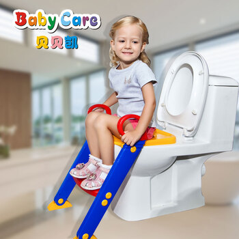 贝贝凯 儿童坐便器大号 宝宝座便器马桶圈 幼儿小马桶阶梯式可折叠 浴室用品 直式厕梯黄蓝款+坐垫