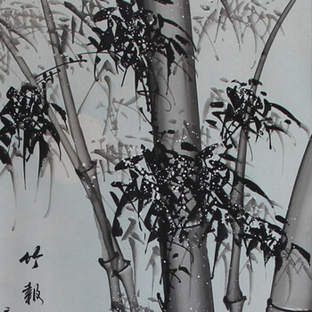 客厅装饰国画 中式传统中堂对联挂画  手绘书法字画 沙发背景墙画 竹 墨水竹
