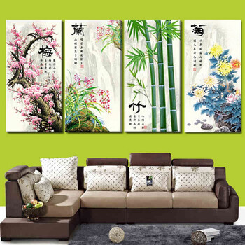 
                                                            K-S梅兰竹菊十字绣精准印花客厅大画新款客厅四联画现代中式印花十字绣 11CT丝线印花整套83*47                