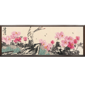 室全室美装饰字画客厅现代书房沙发背景墙壁挂中国式实木有框古代名名画花卉百花红 田雨霖 紫气东来. 60*160cm/幅
