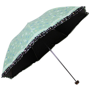 
                                        天堂伞 春日畅想黑胶丝印拼裙边三折超轻晴雨伞太阳伞 蓝绿 3343E                
