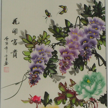 客厅现代装饰画 手绘国画书法 中式传统中堂对联字画挂画 花开富贵 A款