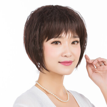 假发短卷发 真发中老年妈妈假发短发 圆脸真发假发发套时尚逼真 真