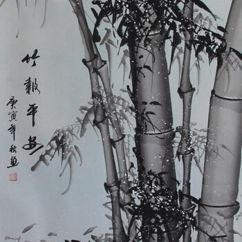 客厅装饰国画 中式传统中堂对联挂画  手绘书法字画 沙发背景墙画 竹 墨水竹
