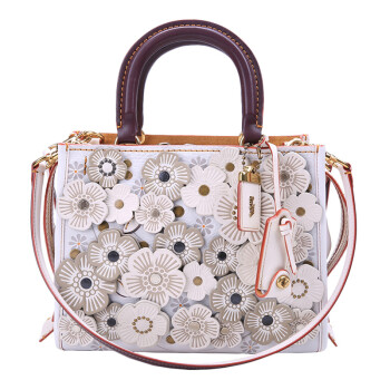 coach白色花朵包包,coach限量版立体花朵包 coach 蔻驰 奢侈品 女款皮质白色镶花rogue手提贵妇包 58840olchk