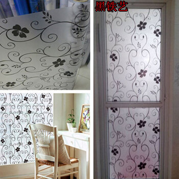 常宝黑铁花建筑磨砂玻璃贴膜 透光不透明窗纸 自粘磨砂装饰贴纸 家居家用pvc玻璃贴带胶 宽度90cm*长度1米