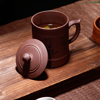 
                                        御竹紫砂茶杯宜兴紫砂杯水杯带盖杯办公杯全手工内胆过滤茶杯商务养身原矿紫砂泡茶杯功夫茶具杯 知趣杯                