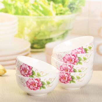 
                                        【京东超市】万毅米饭碗 陶瓷碗套装(4.5英寸)花之富贵韩式碗(6只装)                