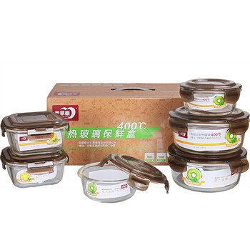 青苹果 耐热玻璃保鲜盒套装 6件套 BXHK06-9 烤箱 冰箱 微波炉适用保鲜盒