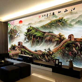 
                                        万里长城 客厅十字绣套件装 风景印花客厅大画江山如画 十字绣3D客厅 定制4股满绣绣布尺寸230*140有图册丝线                