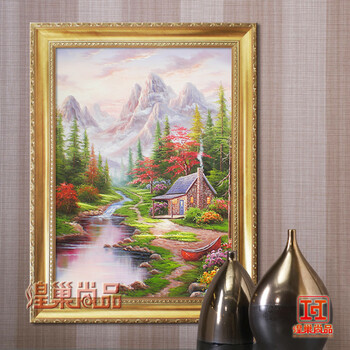 
                                        煌巢尚品装饰画玄关竖版壁画手绘风景油画客厅风水挂画家装软饰名画临摹托马斯田园山水景有框画 华贵辉煌实木框-财源广进A 实木框长80x高120cm                