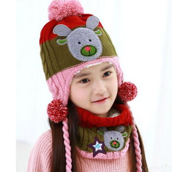 冬季儿童帽子围巾两件套 男女童帽子套装 幼儿动物针织帽围巾围脖