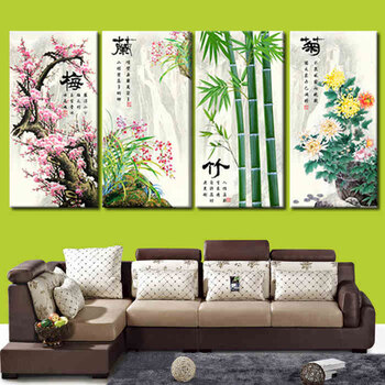 
                                                            K-S梅兰竹菊十字绣精准印花客厅大画新款客厅四联画现代中式印花十字绣 11CT丝线印花整套83*47                