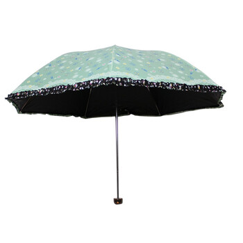 
                                        天堂伞 春日畅想黑胶丝印拼裙边三折超轻晴雨伞太阳伞 蓝绿 3343E                
