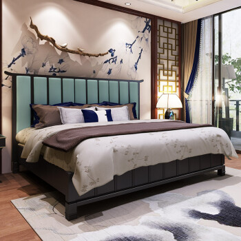 梦美斯宣新中式床实木简约现代双人布艺18米大床大中户型卧室家具公主