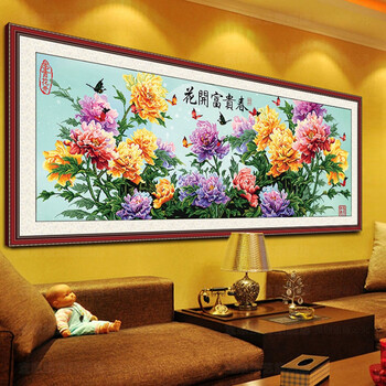 贴钻十字绣花开富贵牡丹花钻石绣5D钻石画魔方钻新款客厅系列大幅85100 花开富贵钻石画仅贴花 190*75cm