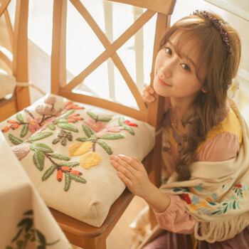 香芋谷色 绣花垫子美式乡村胖子垫布艺座垫学生椅垫 冬季加厚餐椅坐垫 匆芒 奶茶色蜂巢布 45x38x8cm坐垫(含芯)