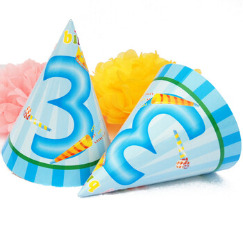 孩派HighParty生日派对用品//生日帽子//生日装扮//三岁男孩圆锥帽1个