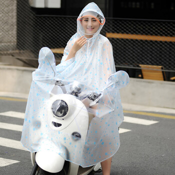 
                                        雨衣男女雨披电动车摩托车加大雨衣单人加厚时尚透明大帽檐雨披双帽檐雨披双面罩加大雨衣 双面罩水晶雪花蓝                