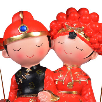 心心香印  美满婚姻娃娃 新婚喜庆过节送礼娃娃婚庆一对情侣娃娃摆件陶瓷树脂公仔 新婚礼物