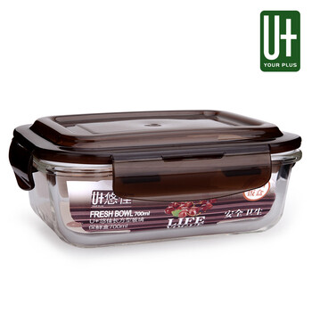 悠佳韩元素耐热玻璃保鲜盒 饭盒 长700ml