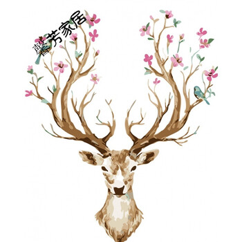 diy数字油画鹿手绘客厅动物风景大幅鹿头填色装饰画 40*50 梅花鹿