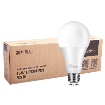 美的 Midea LED灯 球泡 15W E27大螺口 5700K 日光色 五只装