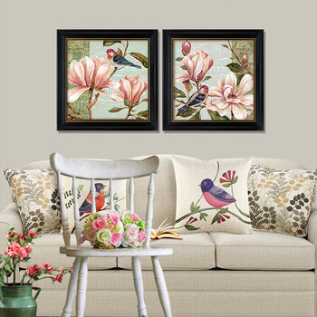 美式乡村法式田园淡雅花鸟挂画 欧式简约卧室