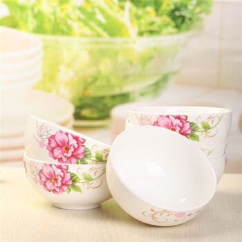 
                                        【京东超市】万毅米饭碗 陶瓷碗套装(4.5英寸)花之富贵韩式碗(6只装)                