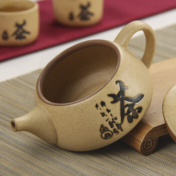 
                                        金镶玉 功夫茶具 古韵土陶一壶两杯套组 陶瓷茶壶茶杯整套                