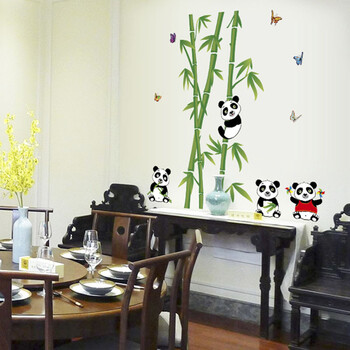 
                                        可爱熊猫竹子墙贴 客厅卧室楼梯玄关房间电视背景装饰贴画 A-9215竹子高约1.2米 特大                